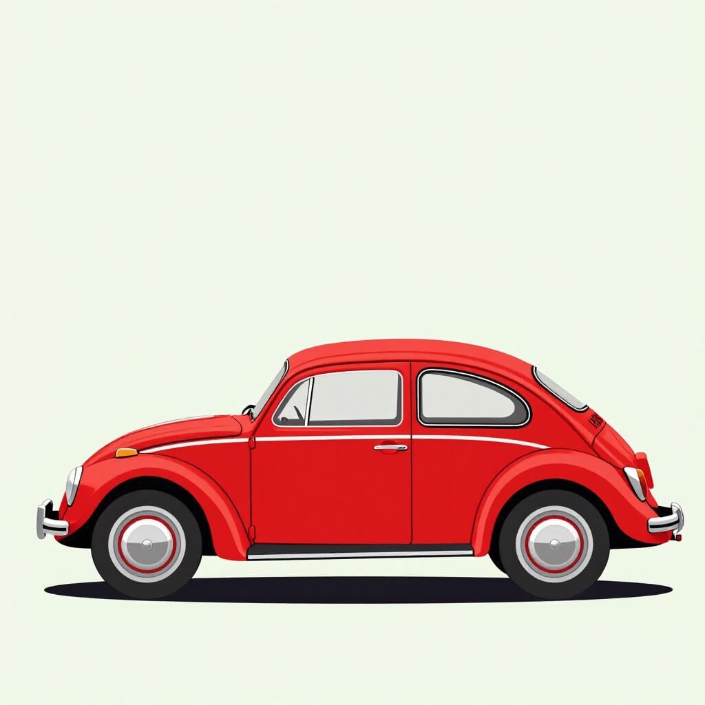 Ein klassischer, abgerundeter Oldtimer in leuchtend roter Lackierung.