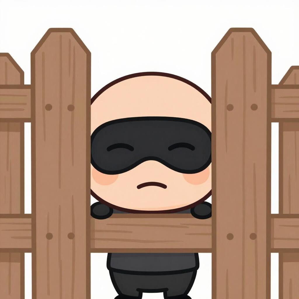 Una persona con una maschera che si nasconde dietro un angolo mentre tiene in mano un oggetto da scherzo, con un'espressione maliziosa e inaffidabile.