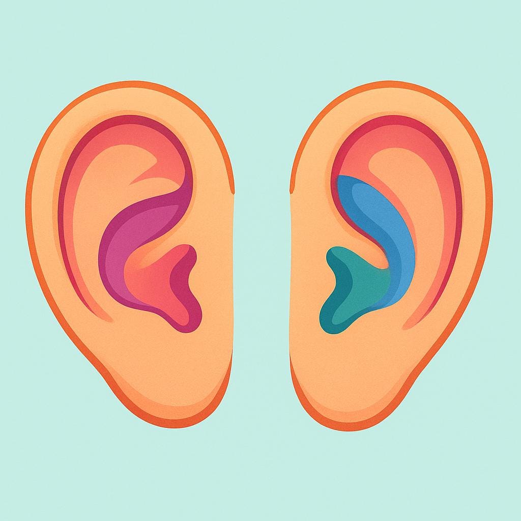 Een close-up illustratie van twee eenvoudige, gestileerde menselijke oren.