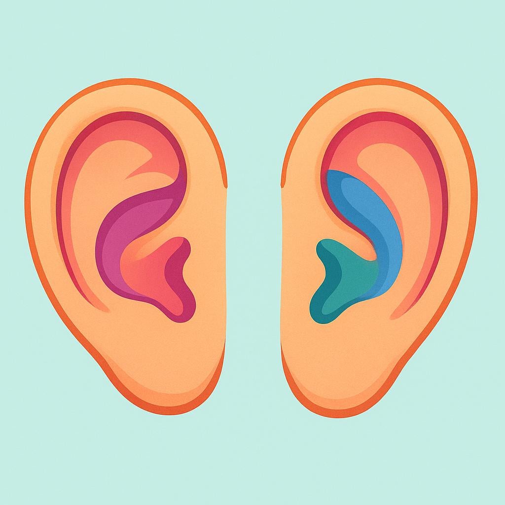 A close-up illustration of two simple, stylized human ears.