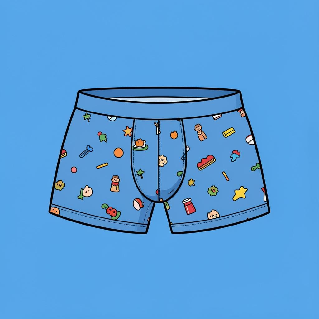 Um par de cuecas masculinas estilo boxer esticadas sobre um fundo azul sólido.