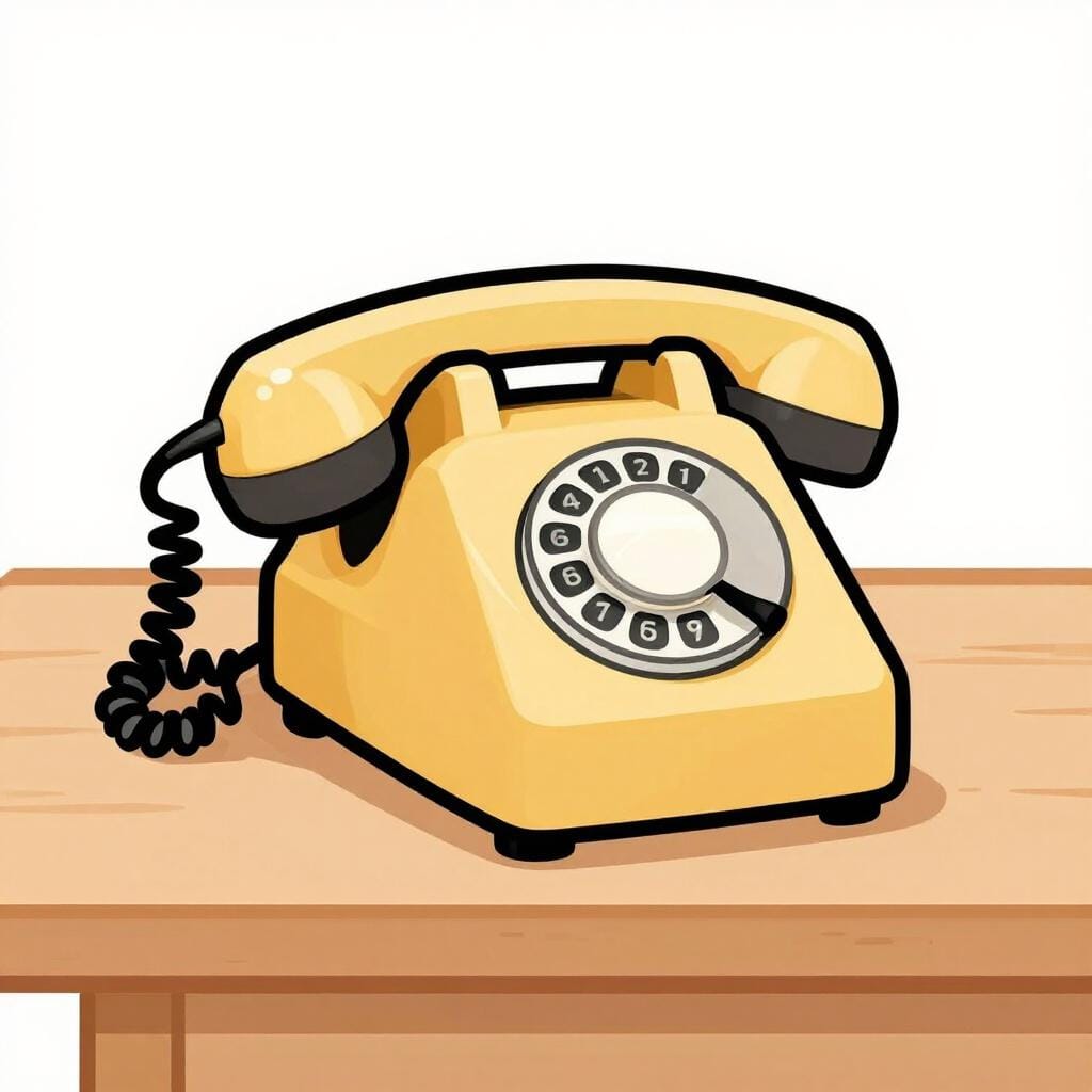 An old-fashioned rotary telephone sitting on a modern minimalist desk.