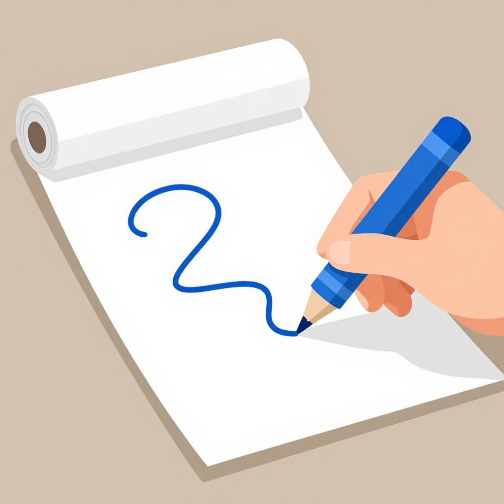 A person drawing a long, continuous line with a crayon across a large sheet of paper.