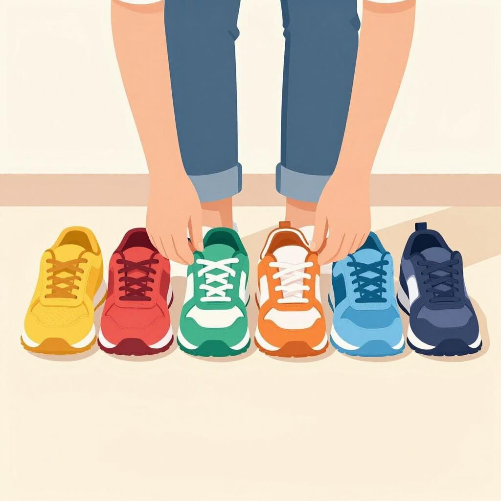 A person carefully lining up their shoes in a perfect, identical row by the door.