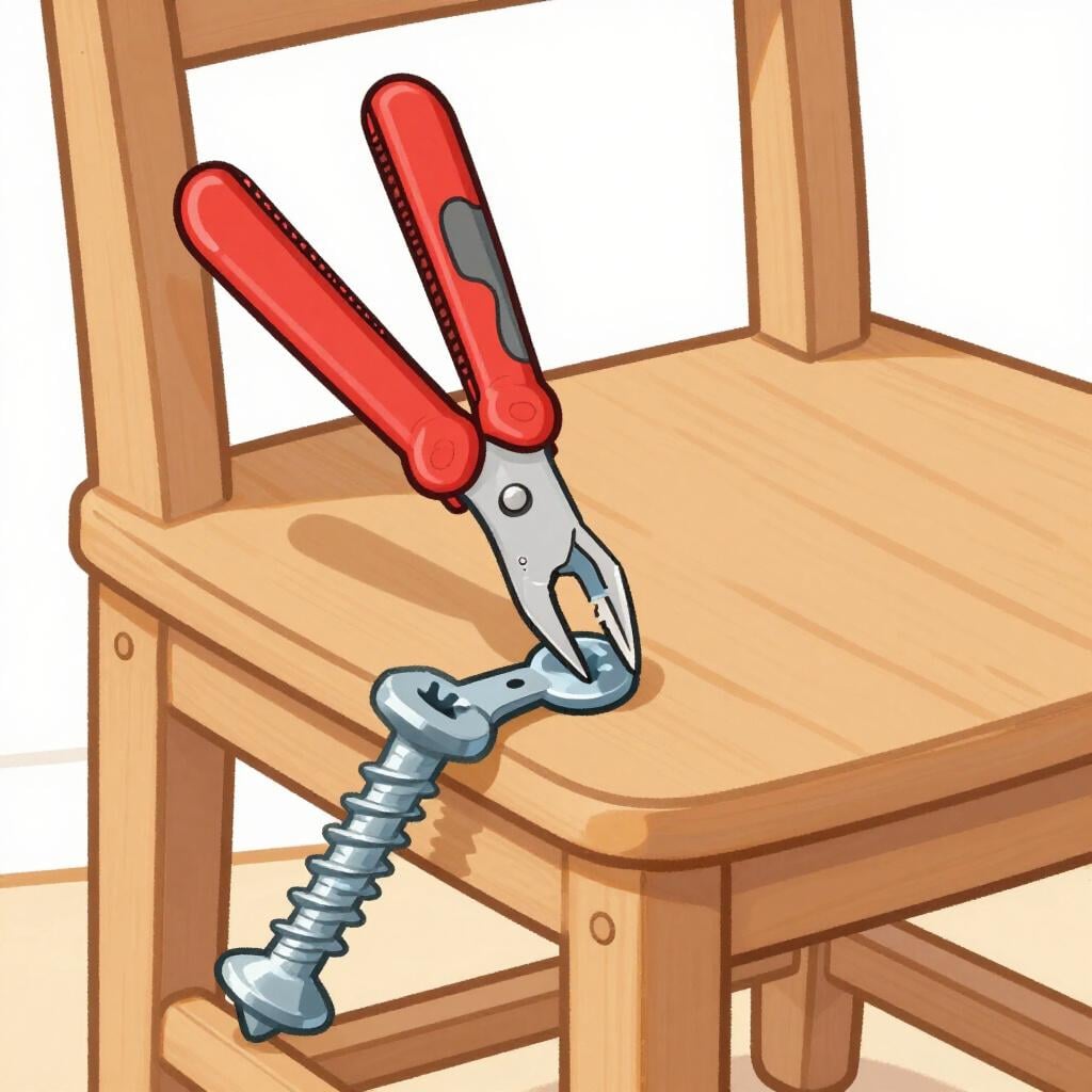 Un outil multifonction robuste avec divers gadgets comme un tournevis et une petite lame utilisé pour réparer une chaise en bois.