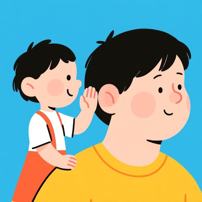 A small child leaning close to another person's ear and whispering a clear, important secret, illustrating the act of telling or saying something based on a wish or desire.