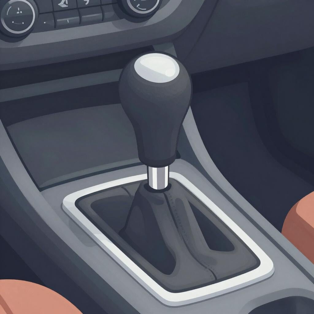 A simple, stylized view of a car's gear shift lever positioned firmly in the middle-forward slot, representing third gear.