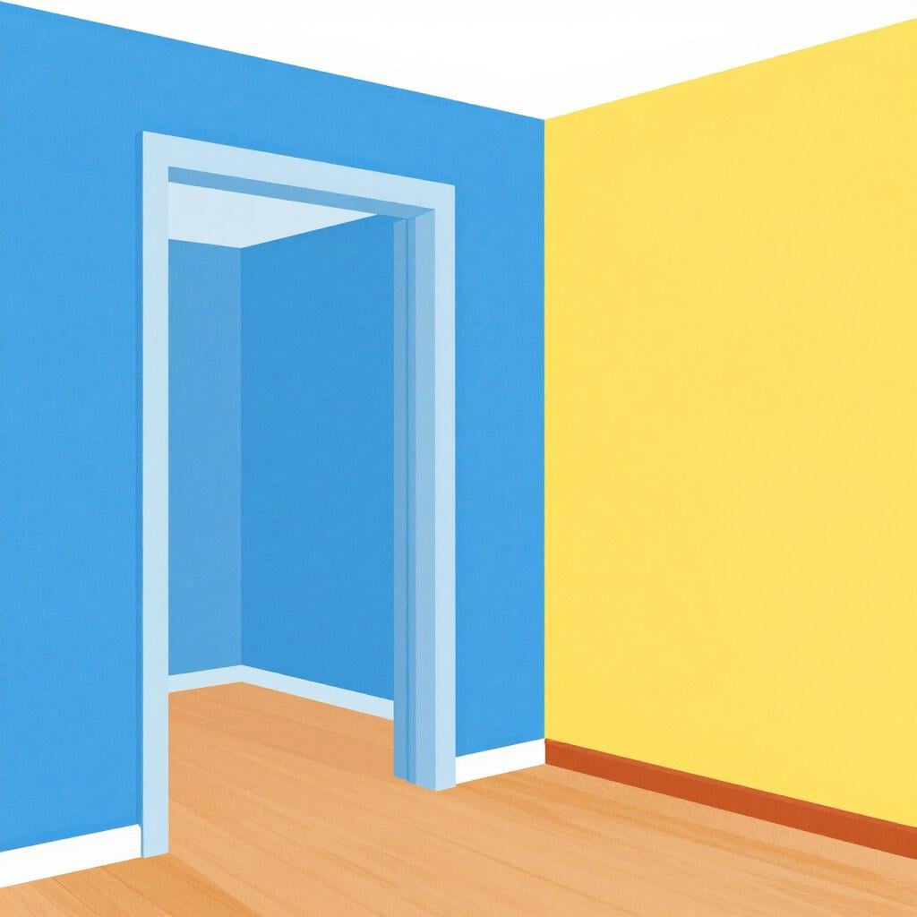 Eine offene Tür zwischen zwei bunten Räumen, die einen klaren Weg von einem zum anderen zeigt.