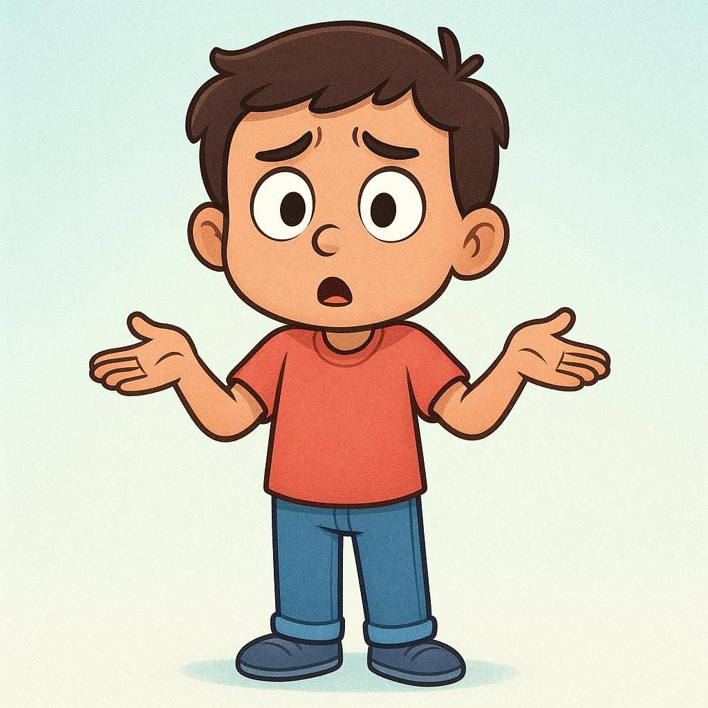 A young person with a furrowed brow and wide eyes, shrugging their shoulders, looking completely bewildered and unsure.