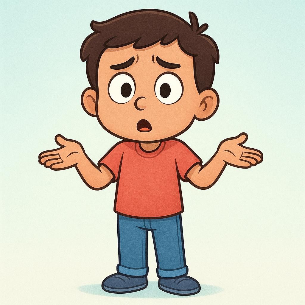 A young person with a furrowed brow and wide eyes, shrugging their shoulders, looking completely bewildered and unsure.