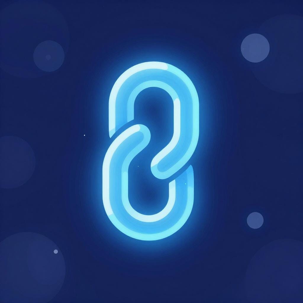 A glowing blue chain icon representing a digital hyperlink.