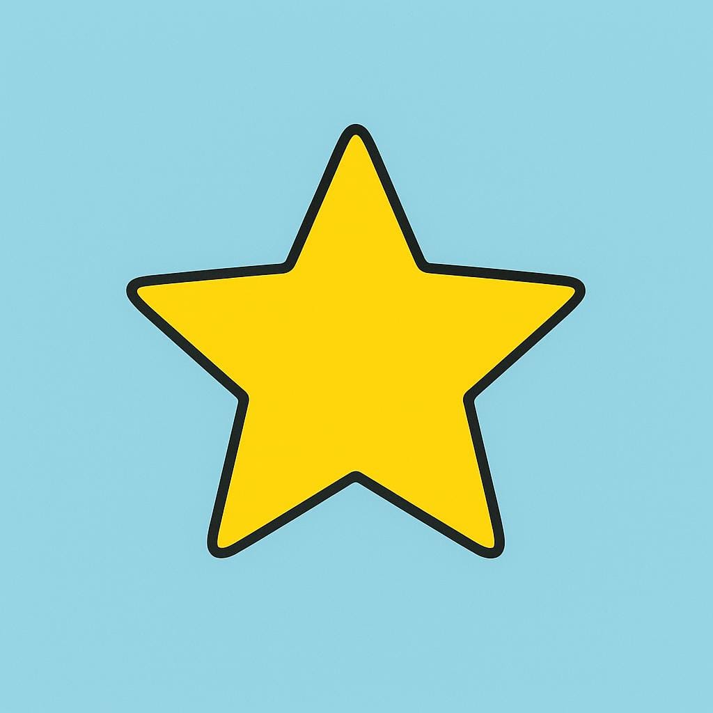 A single, bright yellow star placed perfectly in the center of a simple blue sky background, illustrating its central position.