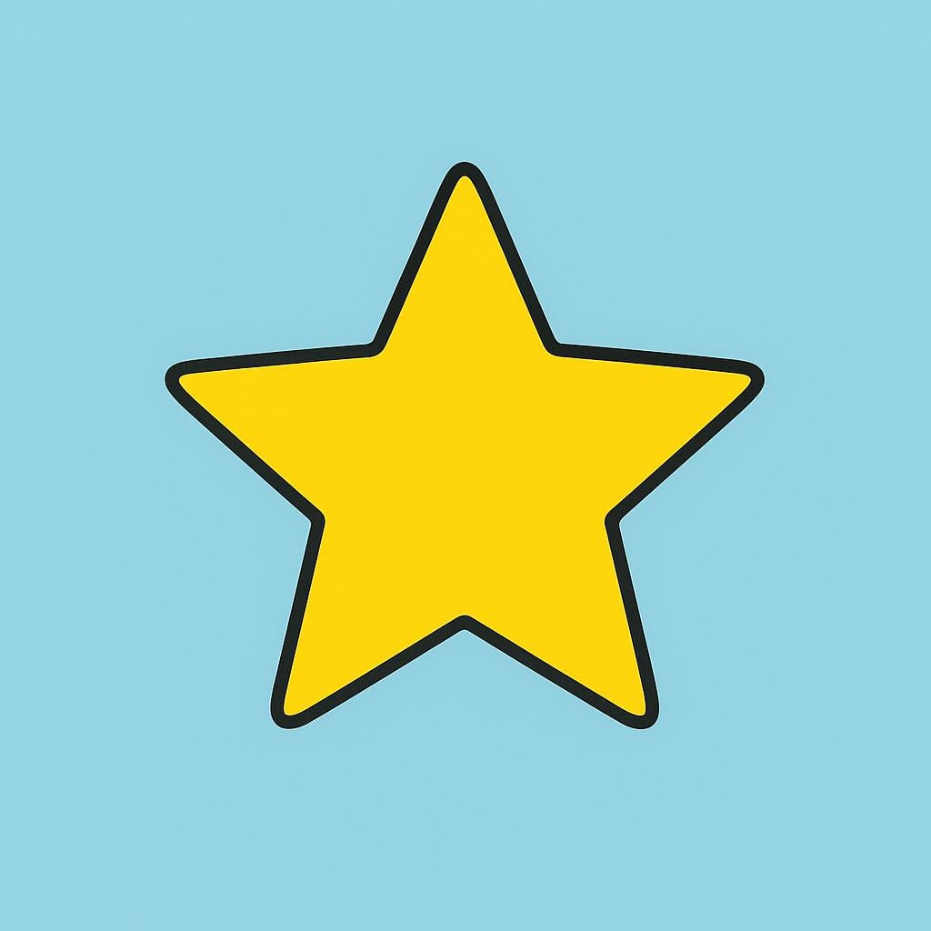 A single, bright yellow star placed perfectly in the center of a simple blue sky background, illustrating its central position.