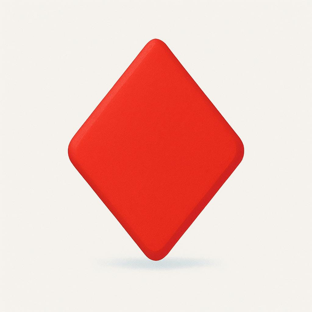 A single, bright red stylized diamond shape, representing the card suit, floating against a neutral background.