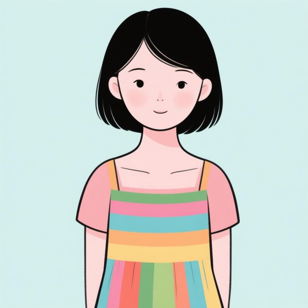 A high-quality storybook illustration of a young woman standing formally and politely, representing the title 'Miss'.