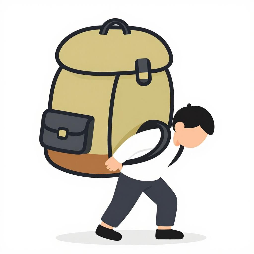 Een zware houten kist met een symbool van verantwoordelijkheid erop, die op de schouders van een persoon wordt geplaatst.