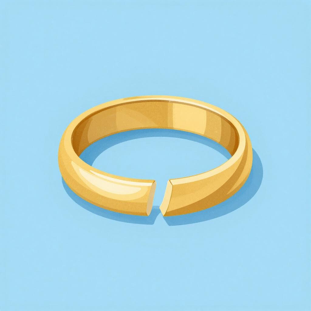 Een houten trouwring die netjes in twee aparte helften is gesplitst op een effen oppervlak.