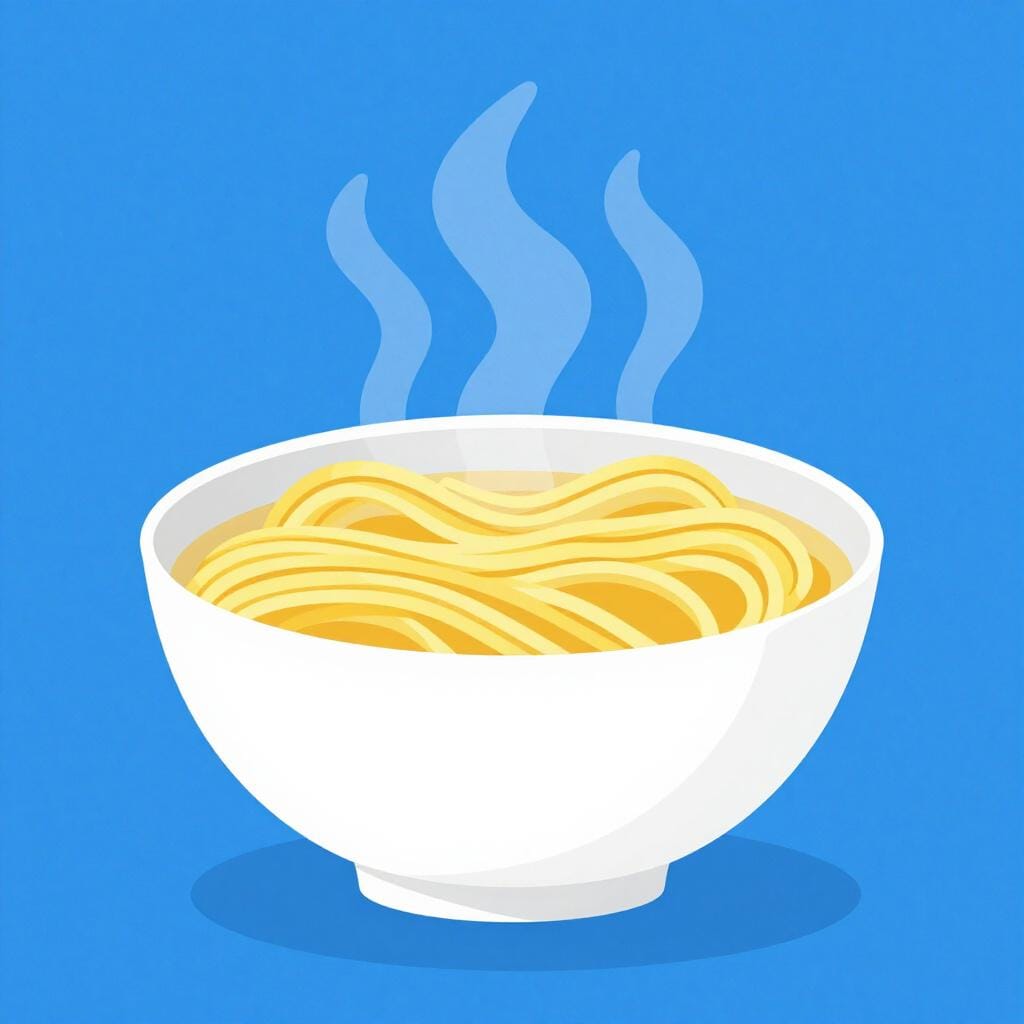 A bowl of long, thin golden pasta strands in a simple ceramic bowl.