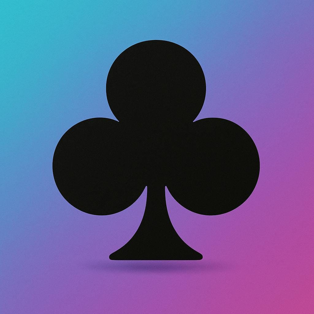 A large, simple black club symbol, representing a suit in a deck of cards, centered on a vibrant background.