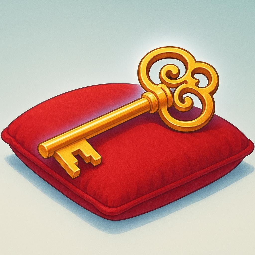A single, large, shiny golden key placed prominently in the center, symbolizing its essential nature.