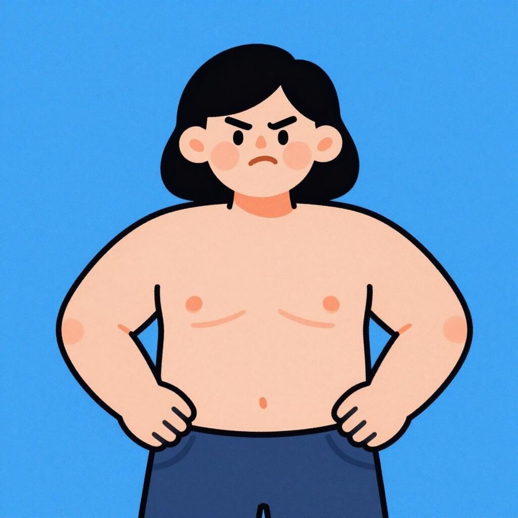 自信に満ちた、虚勢を張るような姿勢で立っている人、 smirk を浮かべている。