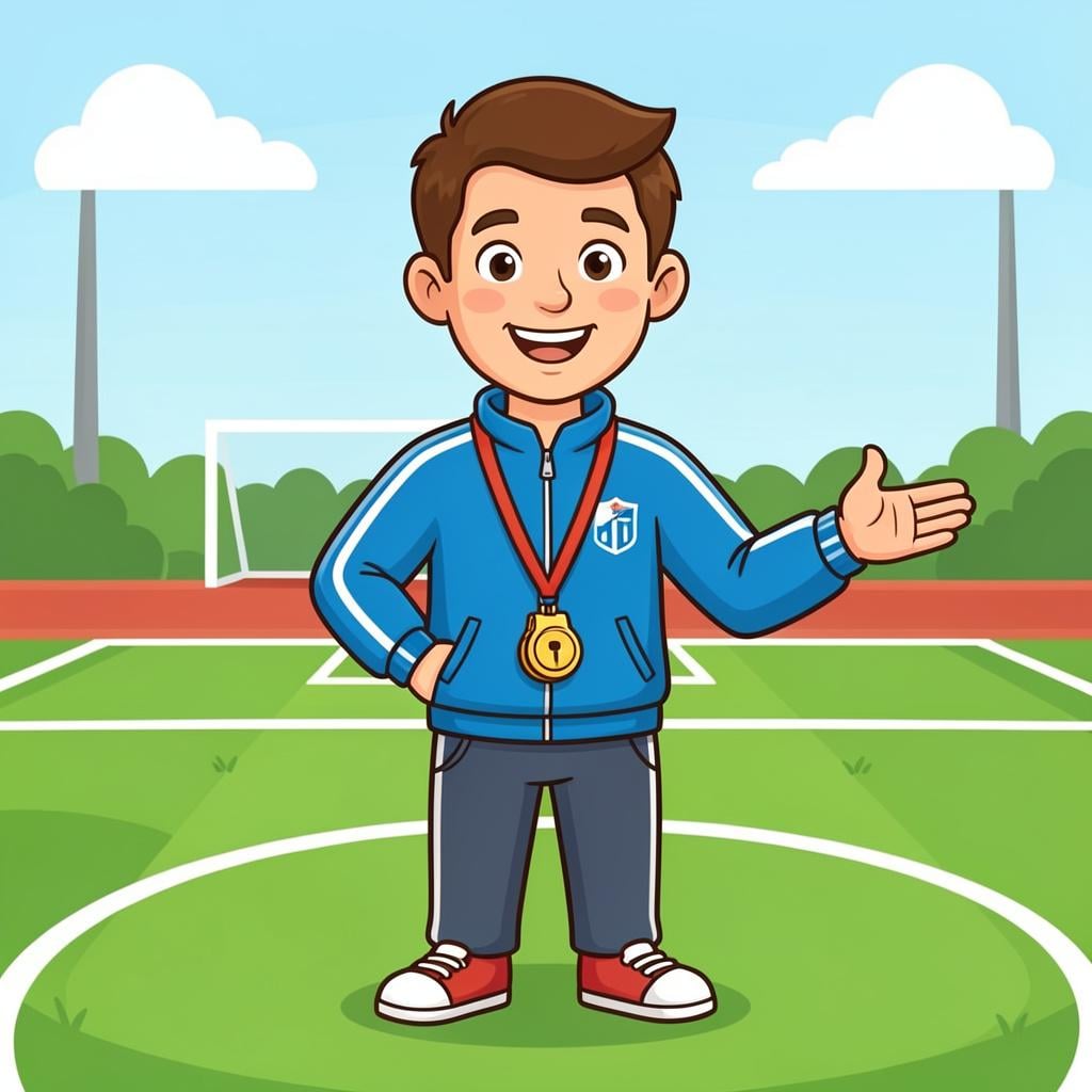 A fitness instructor in a tracksuit holding a whistle and guiding a group.