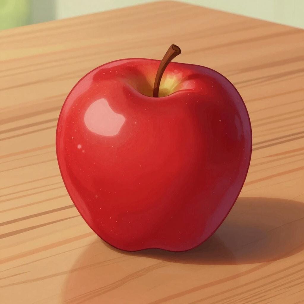 Une pomme rouge brillante et polie reflétant la lumière.