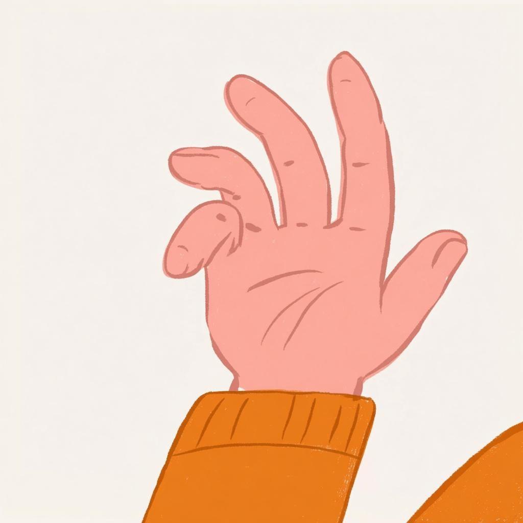 A simple illustration of a person's right hand raised slightly, palm facing forward.