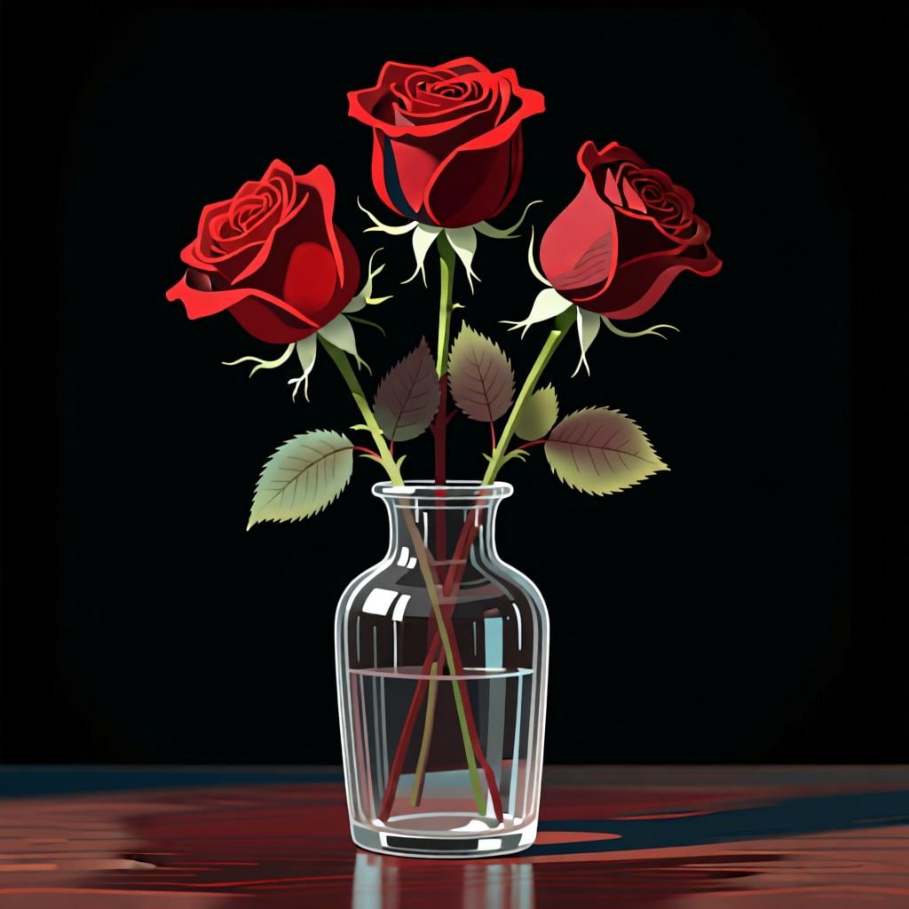 Three vibrant red roses in a simple glass vase, representing the use of 'las' for multiple feminine nouns.