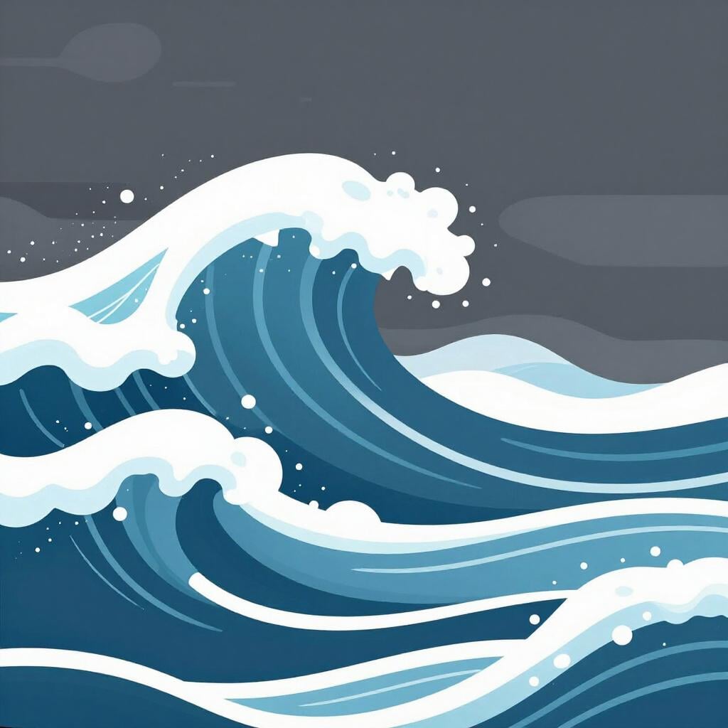 Grosses vagues bleues sombres déferlant dans une mer orageuse avec de l'écume blanche.