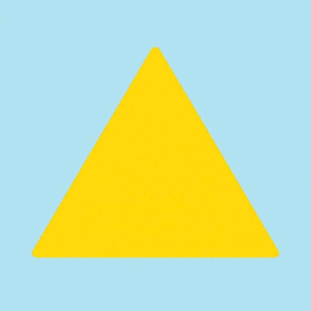 Un semplice triangolo geometrico giallo poggiato su una superficie azzurra, che illustra chiaramente un angolo acuto al suo vertice.