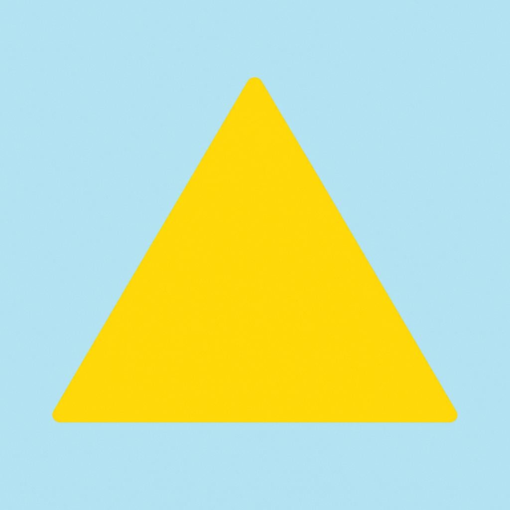 A simple yellow geometric triangle resting on a light blue surface, clearly illustrating a sharp angle at its vertex.