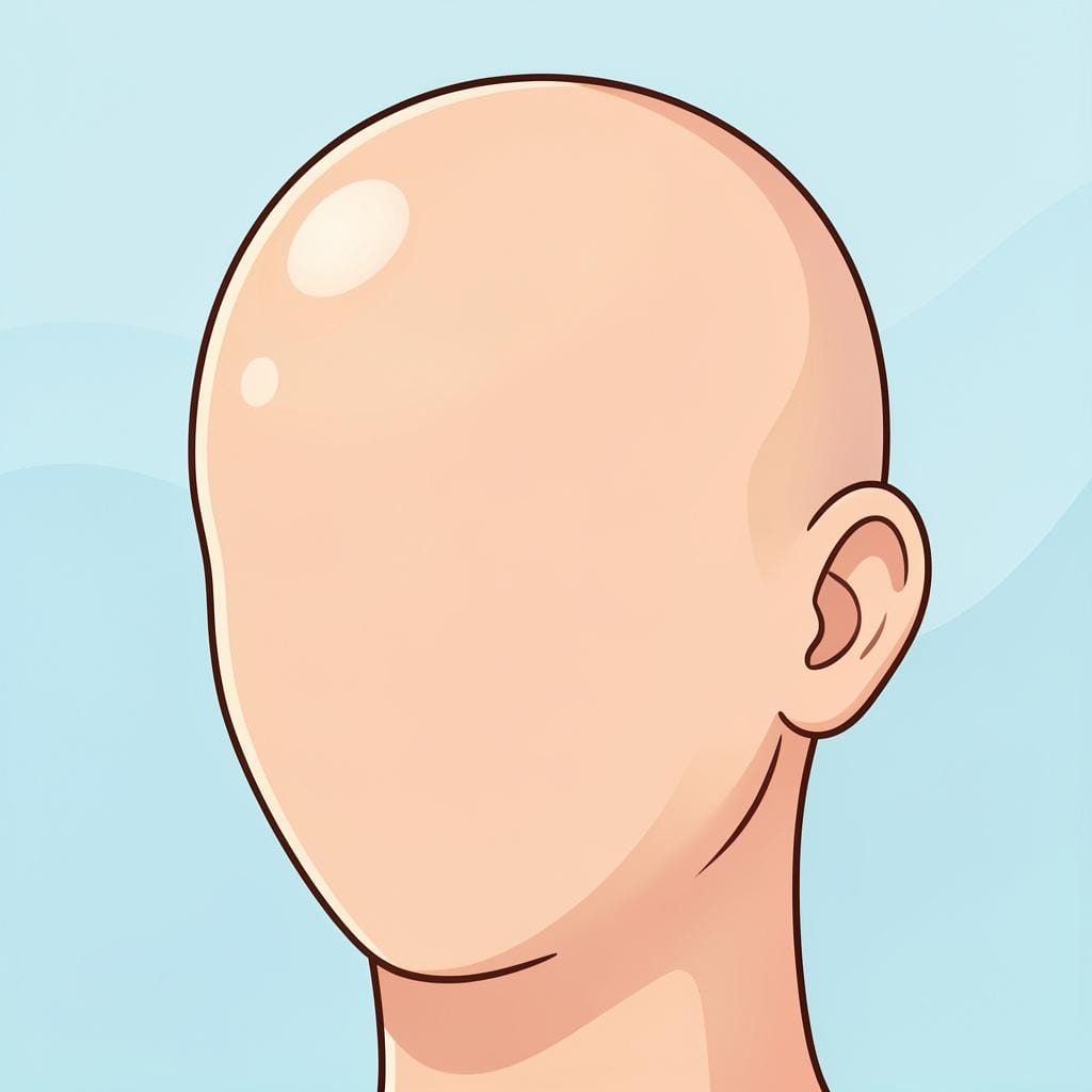 Un'illustrazione di alta qualità della sommità della testa di una persona che mostra pelle liscia senza capelli.