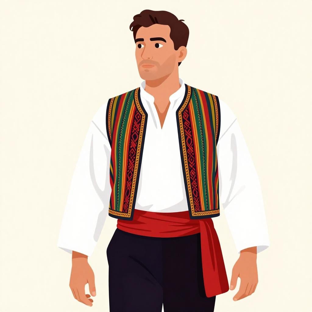 Un uomo in abiti tradizionali valenciani con un gilet decorativo e una fascia.