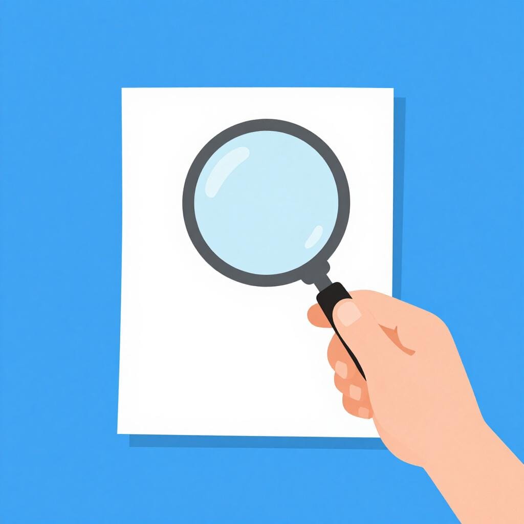 Uma pessoa olhando através de uma lupa para um pedaço de papel completamente em branco.