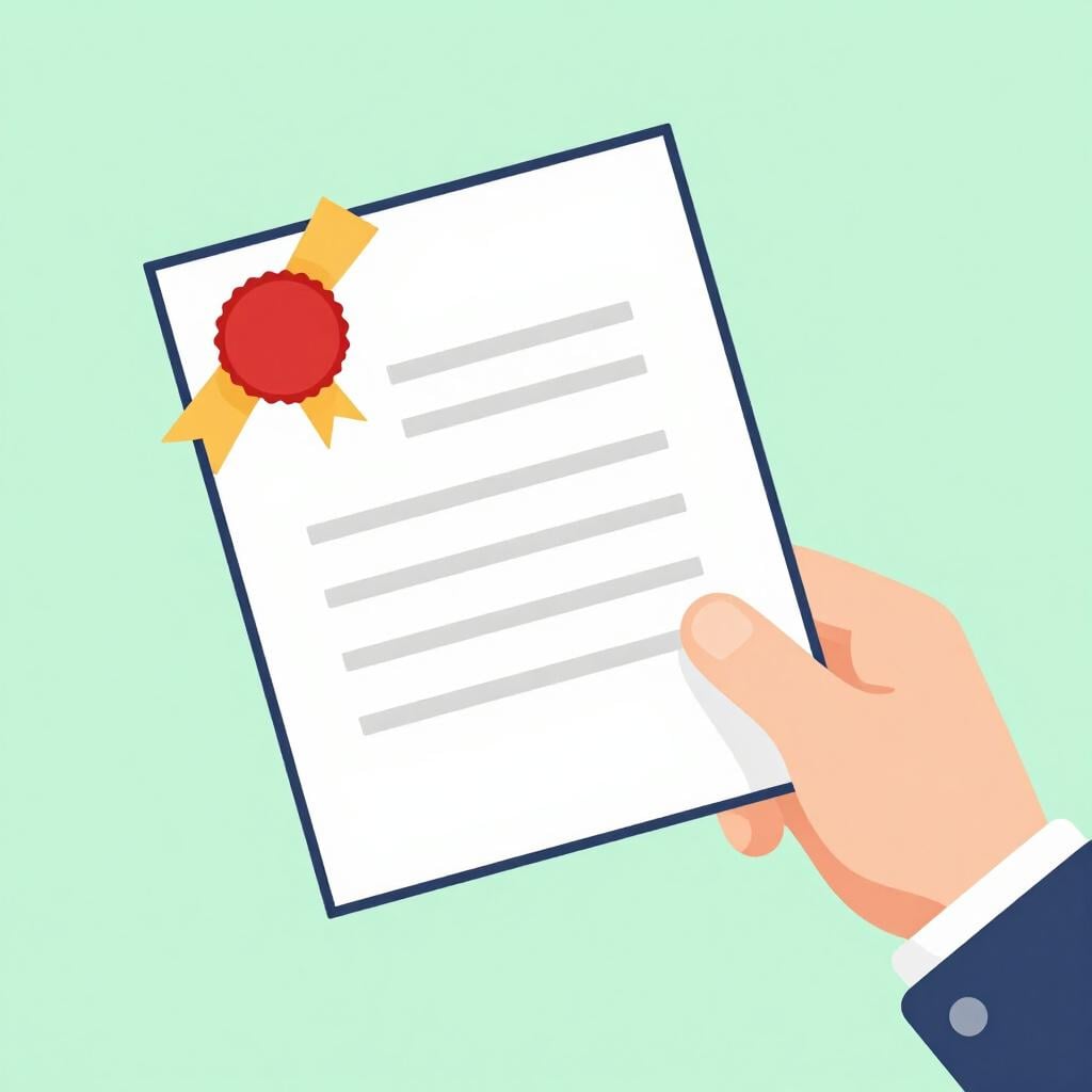 A hand holding out a single official-looking document with a large red wax seal.