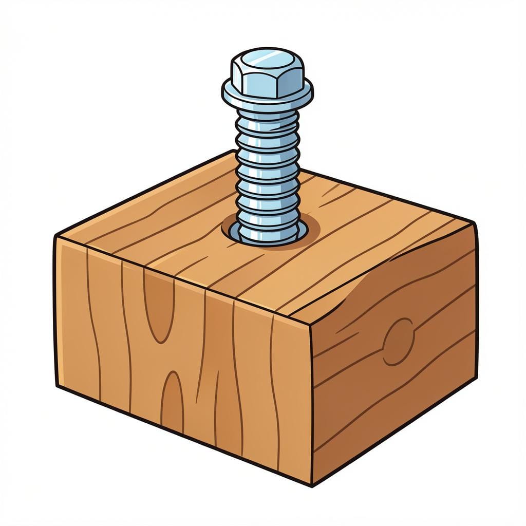 A metal bolt firmly secured into a solid wooden beam.