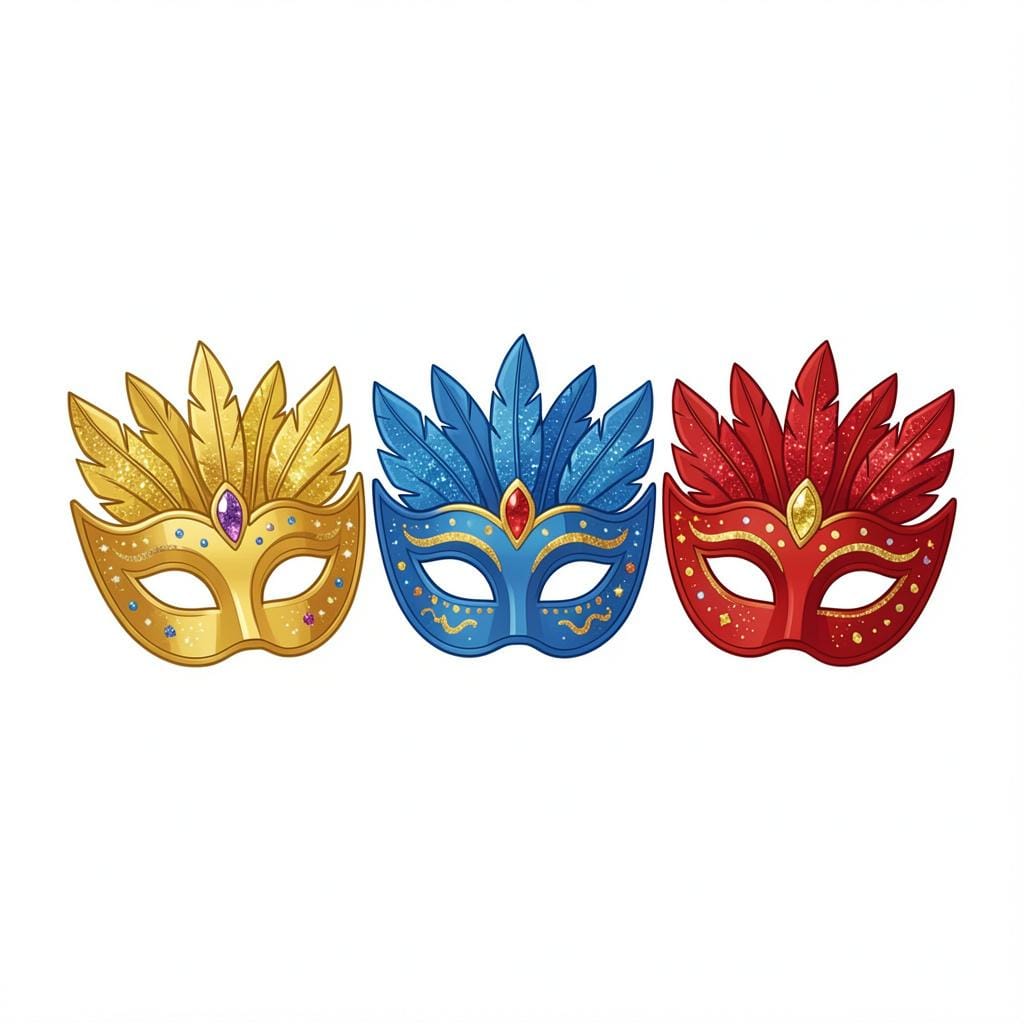 A collection of colorful decorative masks hanging on a wall.