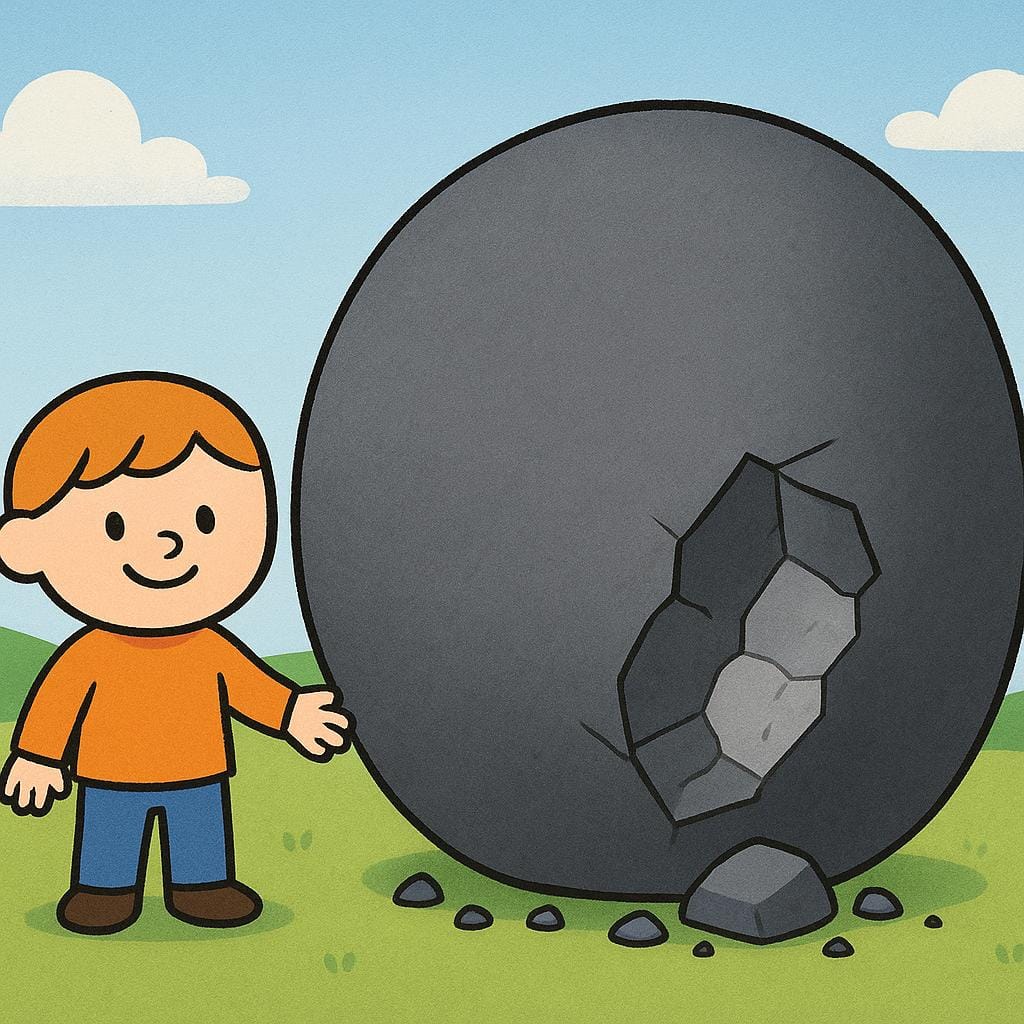 Eine visuelle Metapher, die einen großen, schweren, dunkelgrauen Felsbrocken zeigt, von dem ein signifikanter Teil sichtbar weggeschnitten oder entfernt wurde, was eine Reduzierung einer schweren Last symbolisiert.