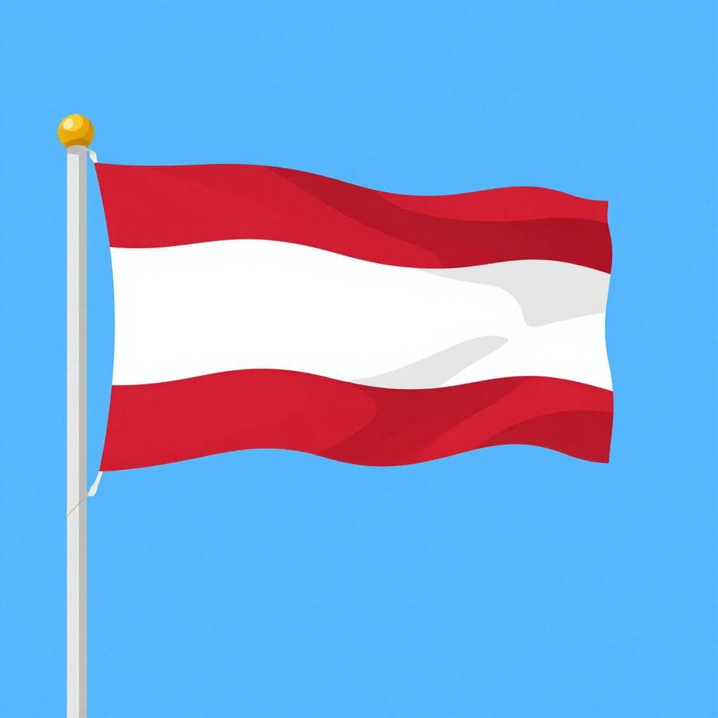 Una semplice bandiera rossa e bianca della Polonia che sventola su un'asta.