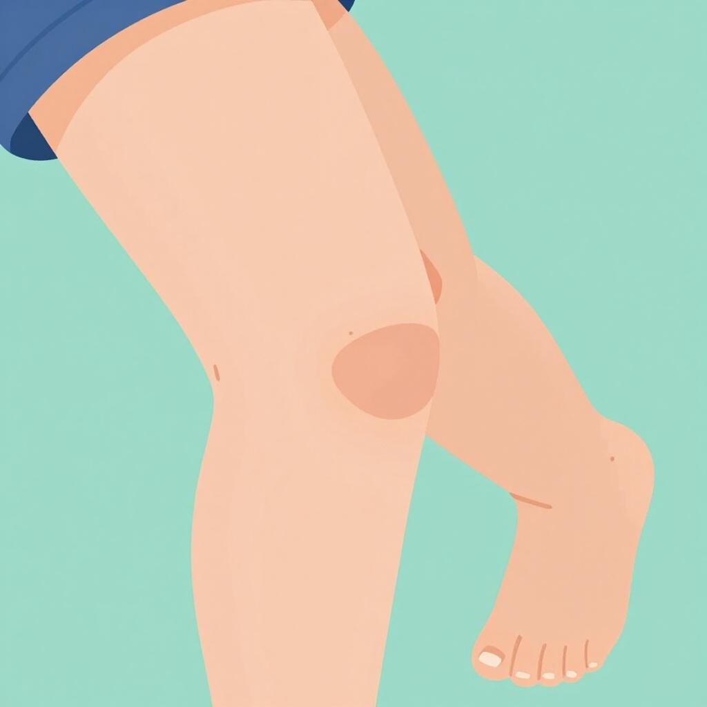Uma ilustração em close-up da perna nua de uma criança, mostrando claramente a articulação do joelho ligeiramente dobrada.
