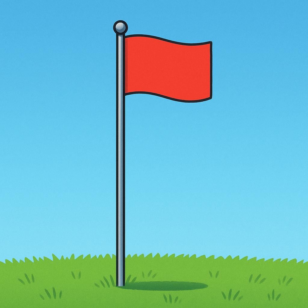 A tall, straight flagpole with a brightly colored rectangular flag fully extended at the top, indicating a high position.