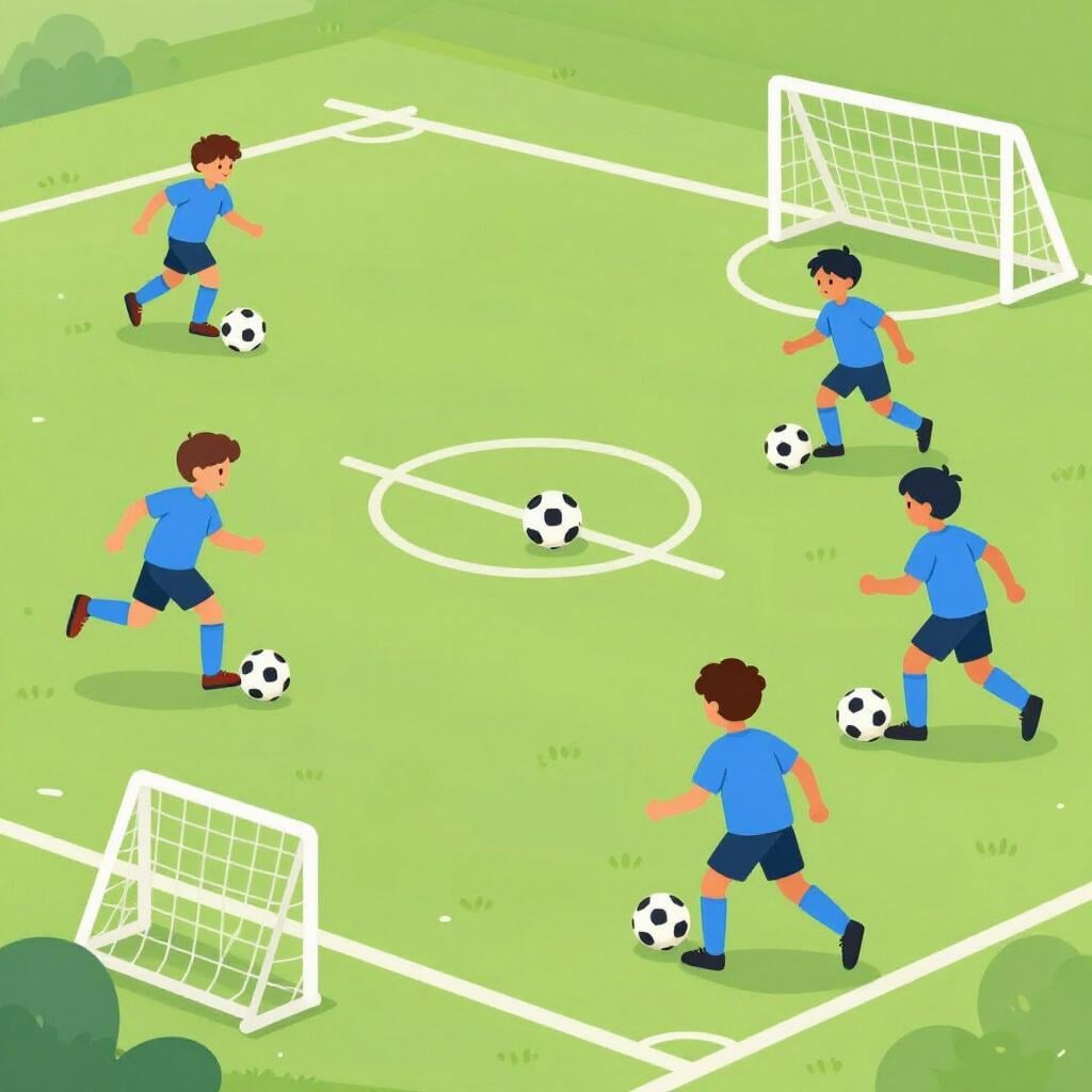 Un groupe de jeunes enfants en uniforme de football assorti s'entraînant sur un terrain vert vif.
