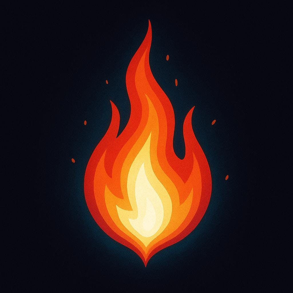 A close-up of a brilliant, highly saturated red and orange flame burning strongly and powerfully.