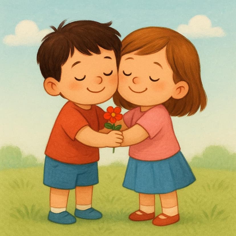 An illustration of two children hugging warmly, symbolizing peace and reconciliation after a disagreement.