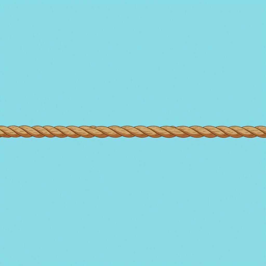 A thick rope being pulled horizontally from both sides until it is perfectly straight and tight.