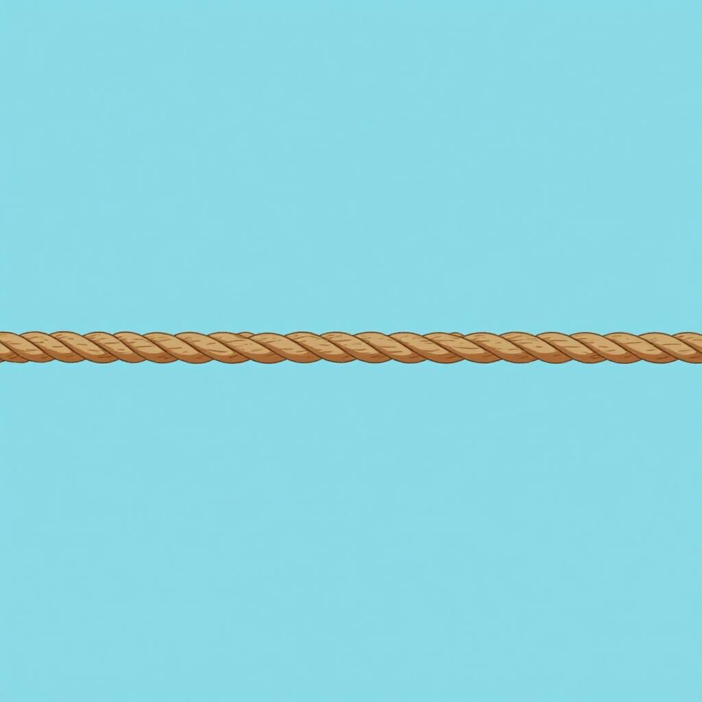 A thick rope being pulled horizontally from both sides until it is perfectly straight and tight.