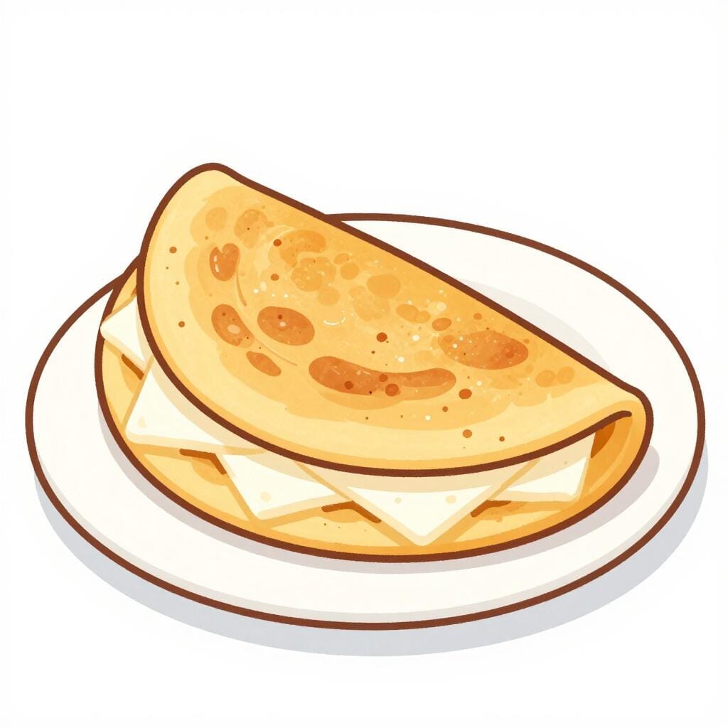 A golden-brown cornmeal arepa filled with white cheese on a simple plate.
