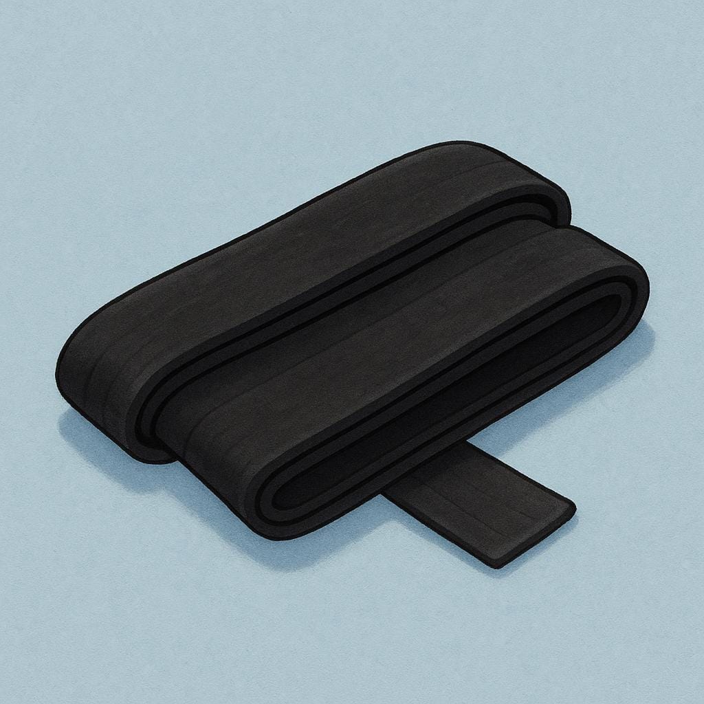 A simple, folded black martial arts belt, symbolizing a high rank.