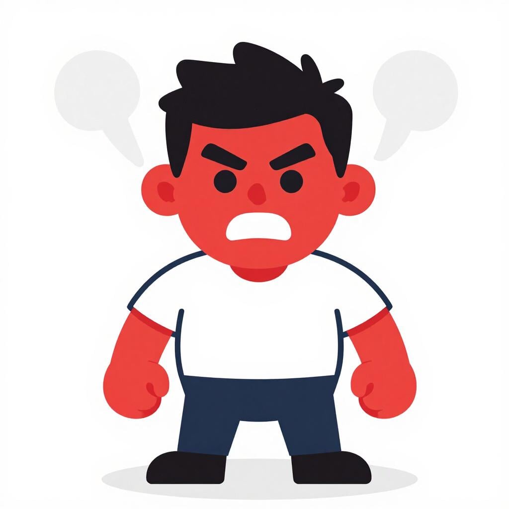 Ein Mann mit einem sehr wütenden Gesichtsausdruck, rotem Gesicht und geballten Fäusten.